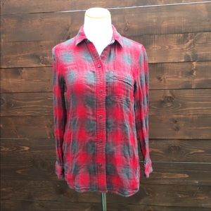 Madewell Red & Gray Plaid Flannel Top